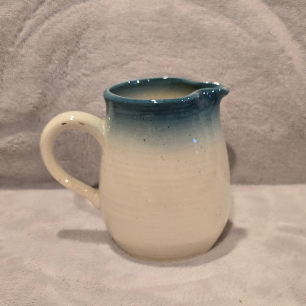 Franciscan USA Creamer Pitcher Blue Cream Ombre Speckled Stoneware Made USA 4.5"